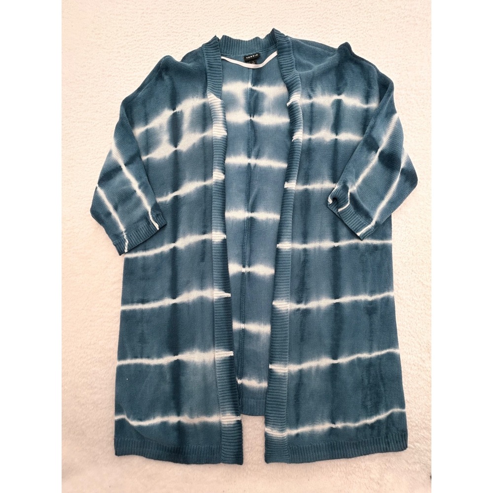 Torrid Blue White Tie Dye Open Front Cardigan Sweater Plus Size 1 1X RN148862